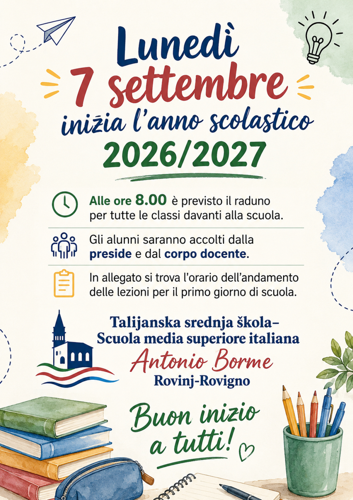 Avviso sull'andamento del primo giorno di scuola - 7 settembre 2026